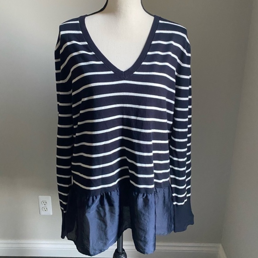 NWT DKNY Blue Striped Ruffled Top Size XL